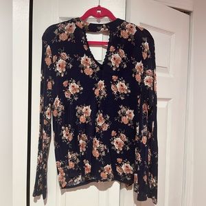 Floral Collared V Neck Blouse